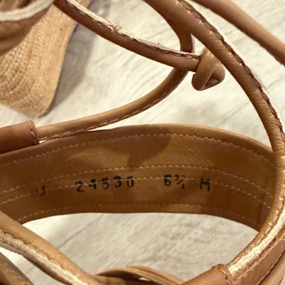 Stuart Weitzman Tan Espadrille Wedge Sandals with Ankle Wrap - Picture 4 of 4